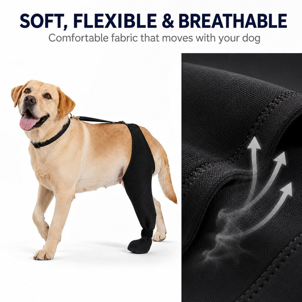 Adjustable Dog Rear Leg Recovery Sleeve with Paw Cover - Helps Limit Licking During Post-Surgery Rest