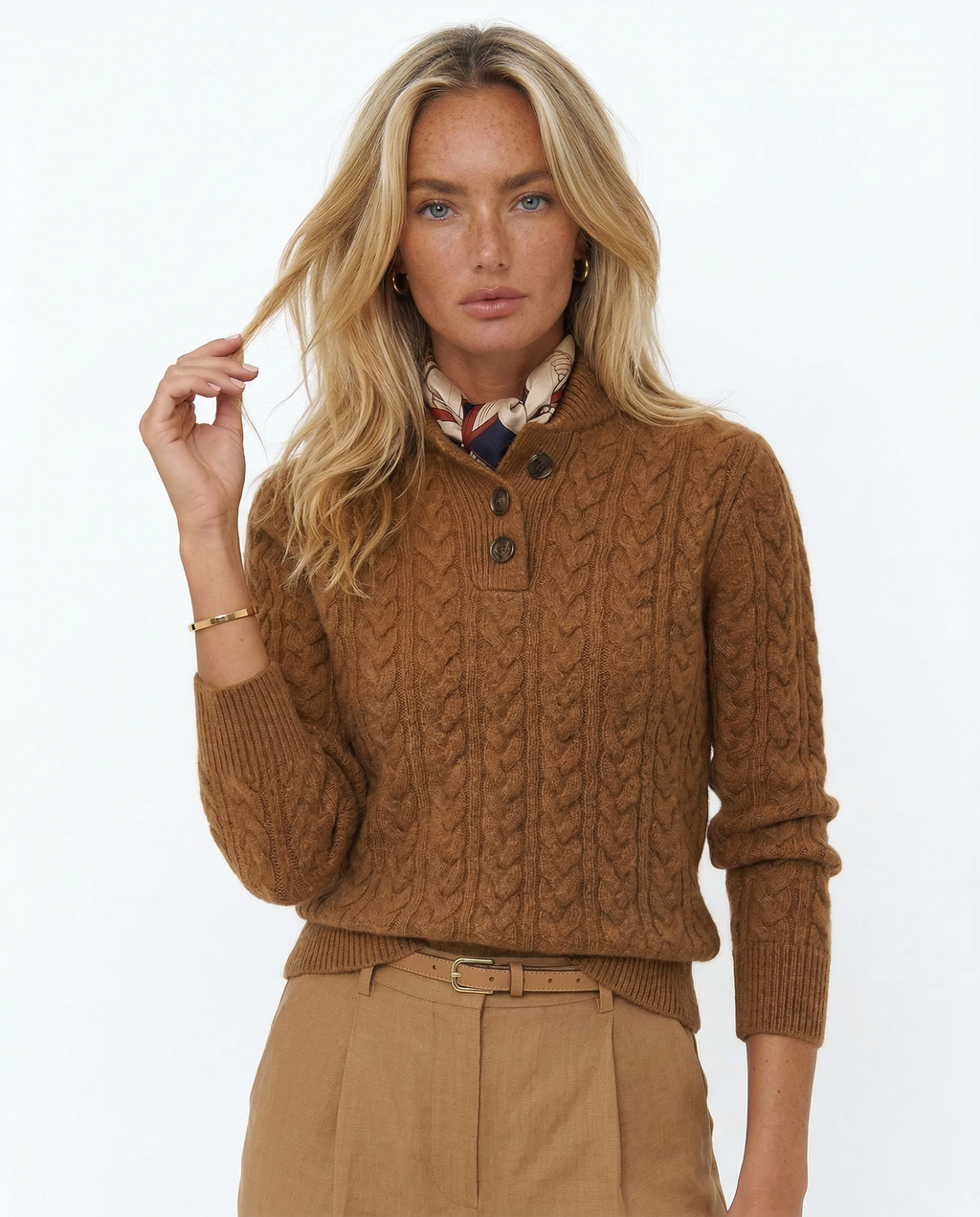 Stand Collar Cable Knit Pullover