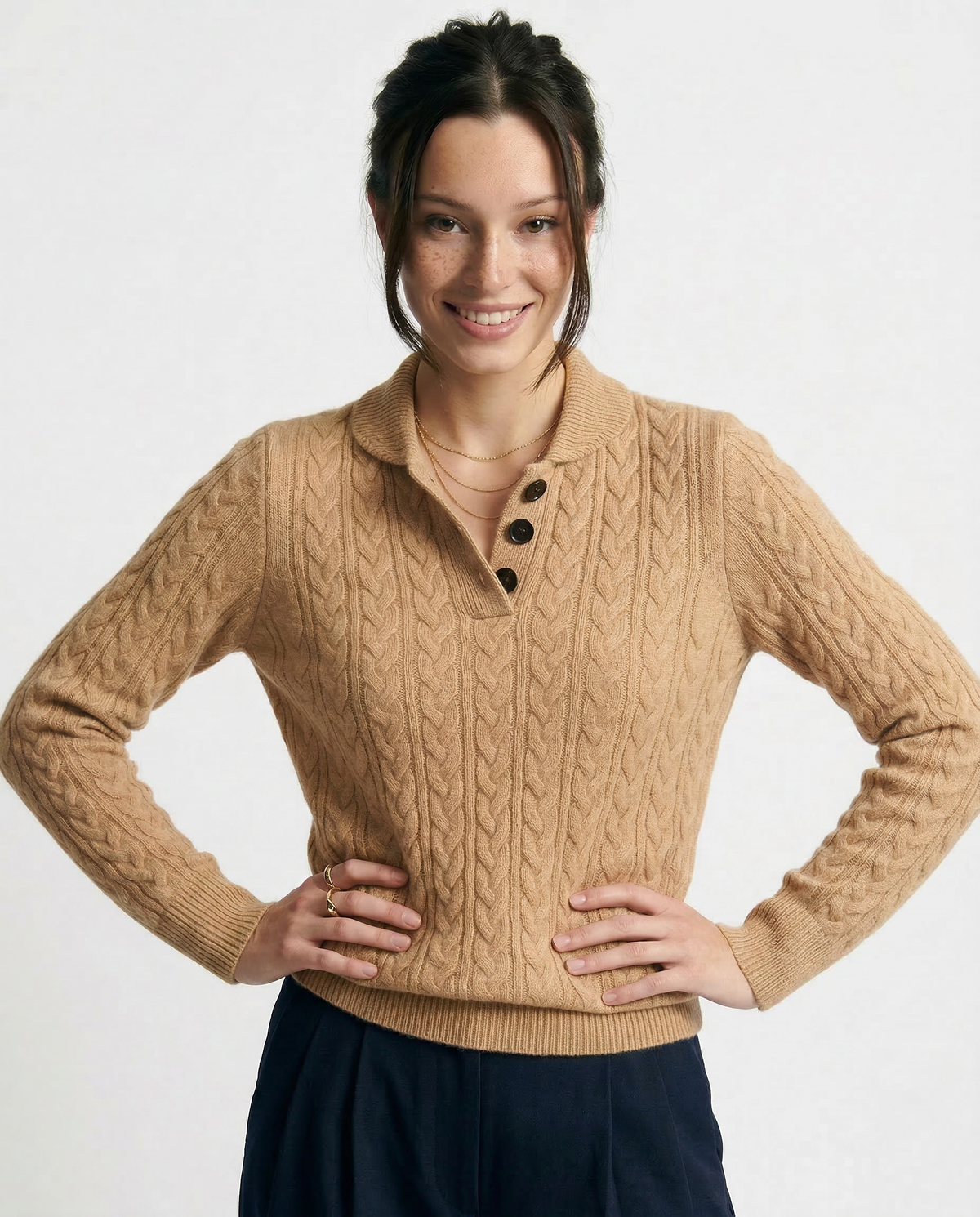 Stand Collar Cable Knit Pullover