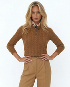 Stand Collar Cable Knit Pullover