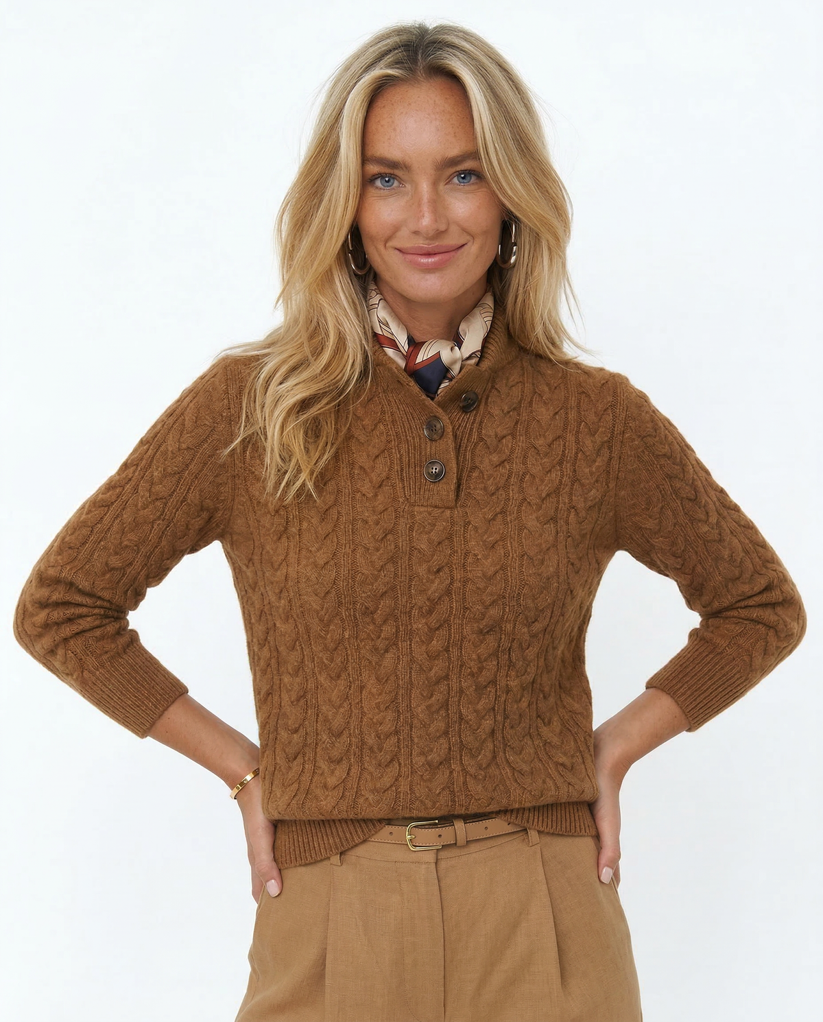 Stand Collar Cable Knit Pullover
