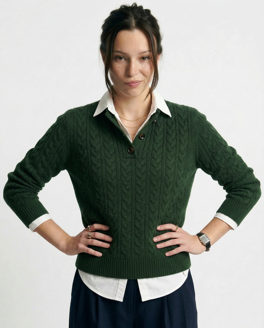 Stand Collar Cable Knit Pullover