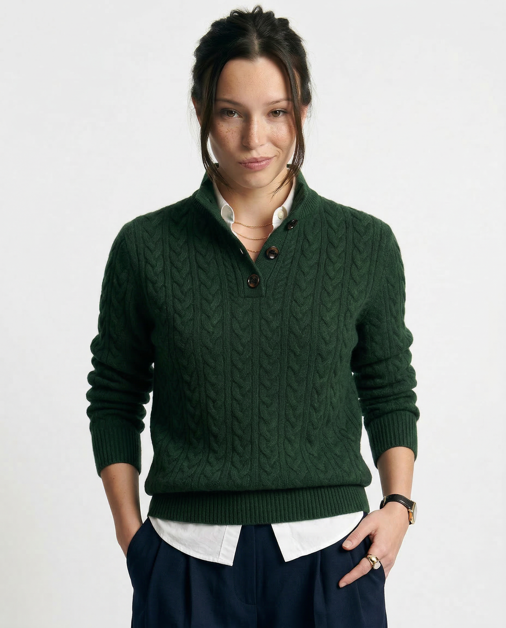 Stand Collar Cable Knit Pullover