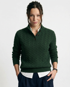 Stand Collar Cable Knit Pullover