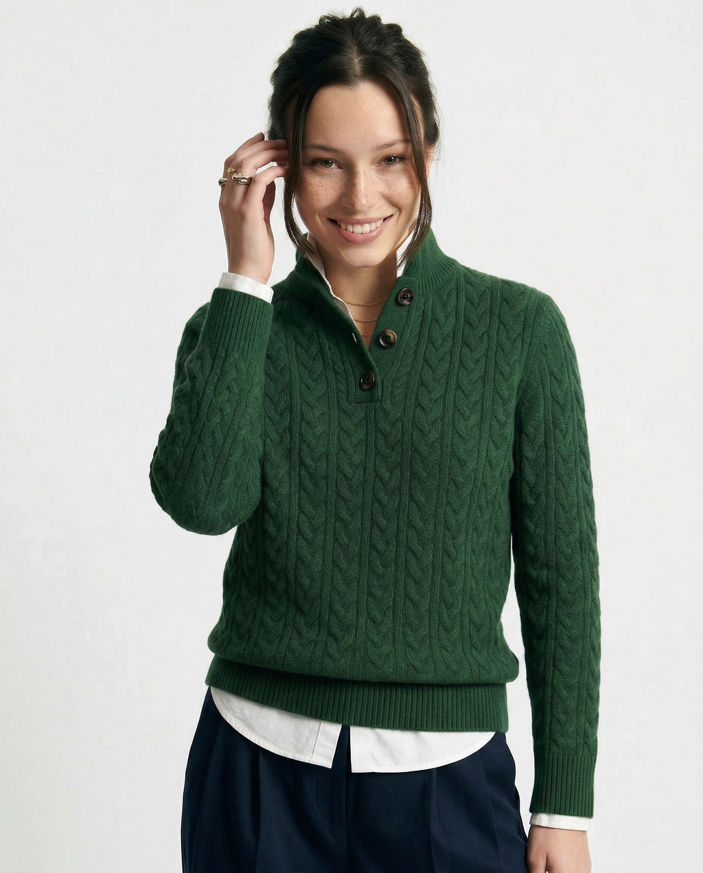 Stand Collar Cable Knit Pullover