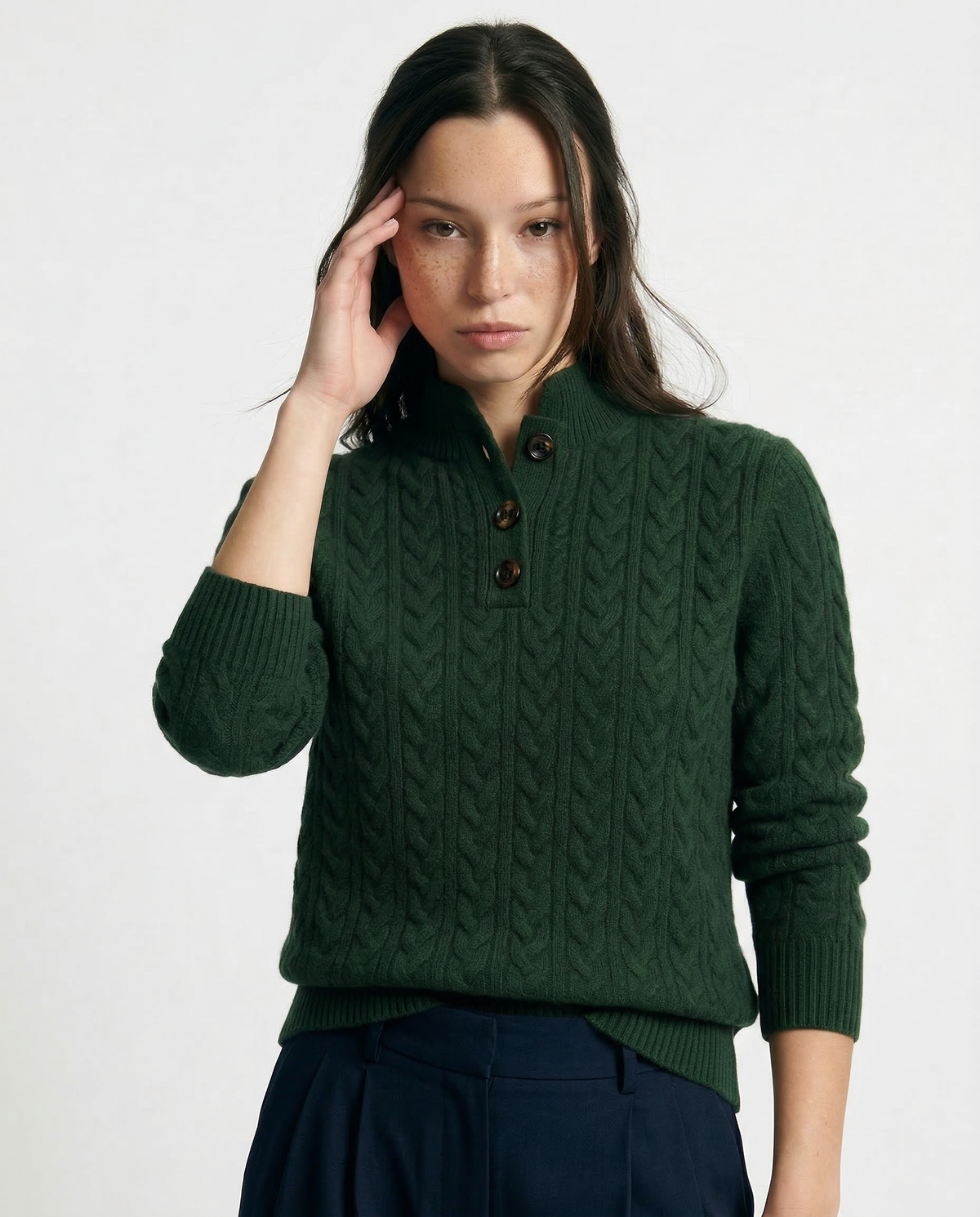 Stand Collar Cable Knit Pullover