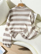 Striped Balloon Sleeve Drop Shoulder Jumper