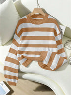 Striped Balloon Sleeve Drop Shoulder Jumper