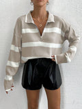 Striped Half Zip Pointed Collar Jumper