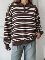 Striped Polo Collar Jumper with Button Placket