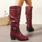 Studded Ankle Strap Slouch Knee High Boots