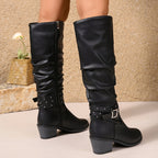 Studded Ankle Strap Slouch Knee High Boots