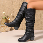 Studded Ankle Strap Slouch Knee High Boots