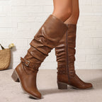 Studded Ankle Strap Slouch Knee High Boots