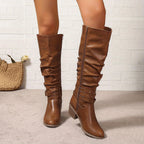 Studded Ankle Strap Slouch Knee High Boots