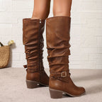 Studded Ankle Strap Slouch Knee High Boots
