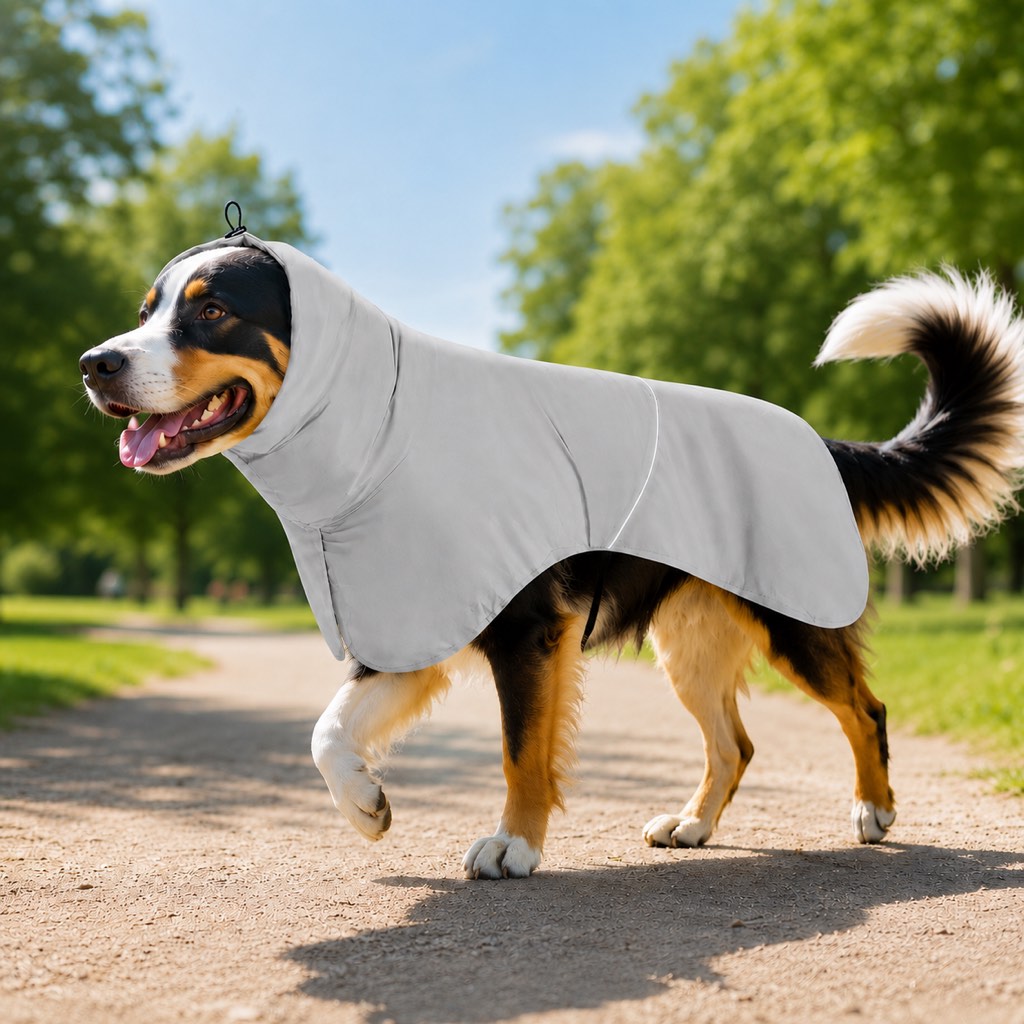 Hooded Dog Sun & Rain Cape for Summer Walks - Lightweight Neck-to-Back Coverage for Drizzle, Wind & Sunny Outdoor Days