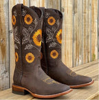 Sunflower Embroidered Square Toe Western Boots