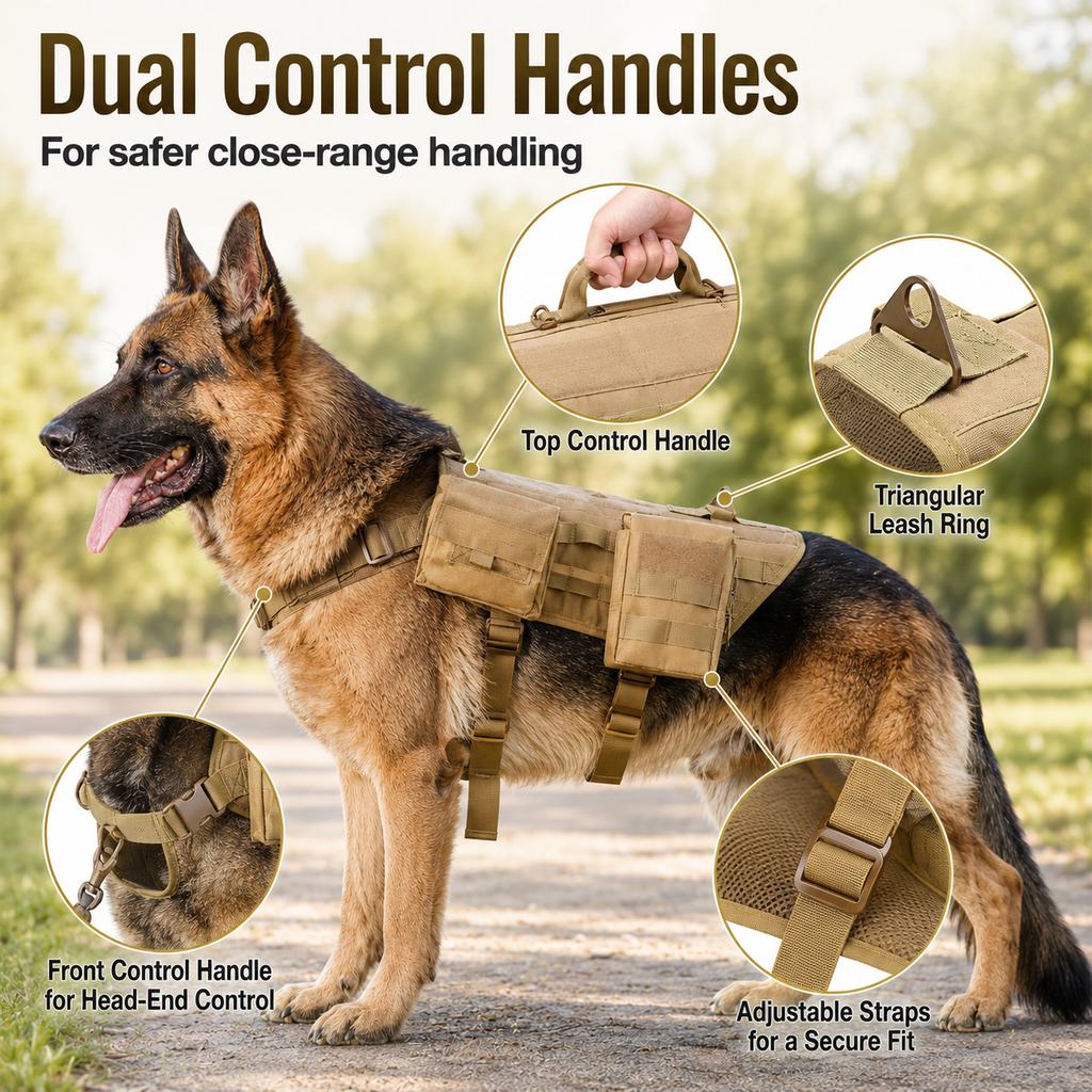 Tactical Dog Backpack Harness for Hiking & Daily Walks - Detachable Pouches for Gear & Better Control