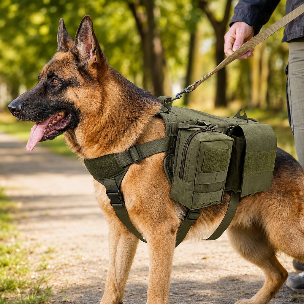 Tactical Dog Backpack Harness for Hiking & Daily Walks - Detachable Pouches for Gear & Better Control