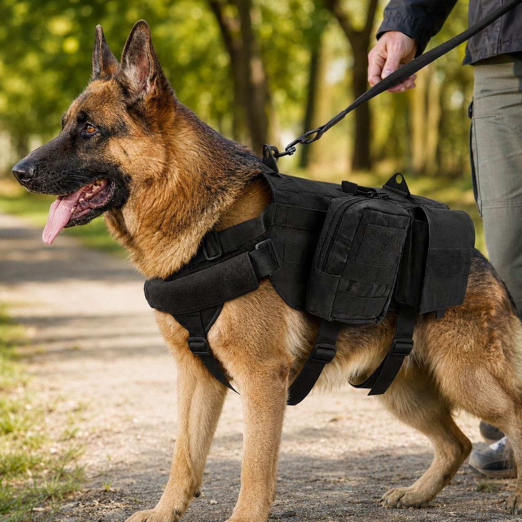 Tactical Dog Backpack Harness for Hiking & Daily Walks - Detachable Pouches for Gear & Better Control