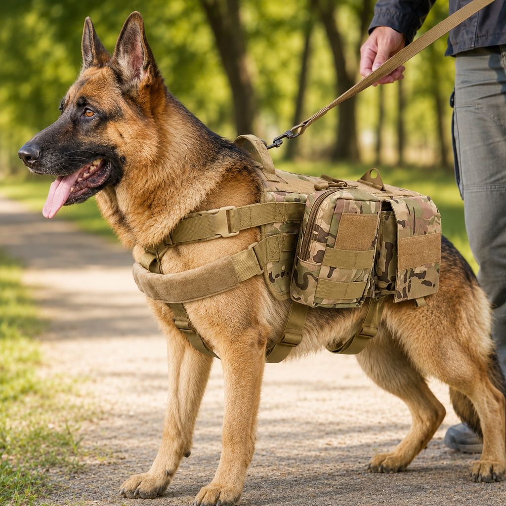 Tactical Dog Backpack Harness for Hiking & Daily Walks - Detachable Pouches for Gear & Better Control