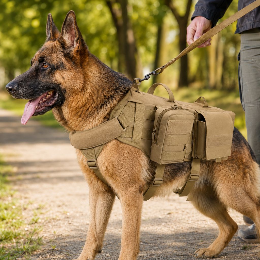 Tactical Dog Backpack Harness for Hiking & Daily Walks - Detachable Pouches for Gear & Better Control