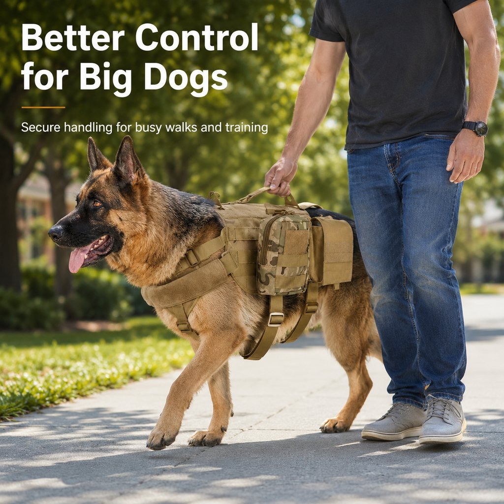 Tactical Dog Backpack Harness for Hiking & Daily Walks - Detachable Pouches for Gear & Better Control