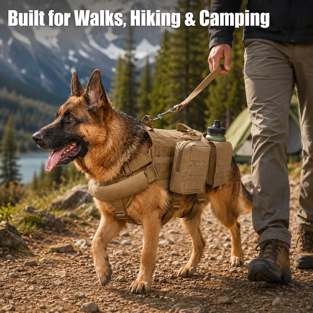 Tactical Dog Backpack Harness for Hiking & Daily Walks - Detachable Pouches for Gear & Better Control