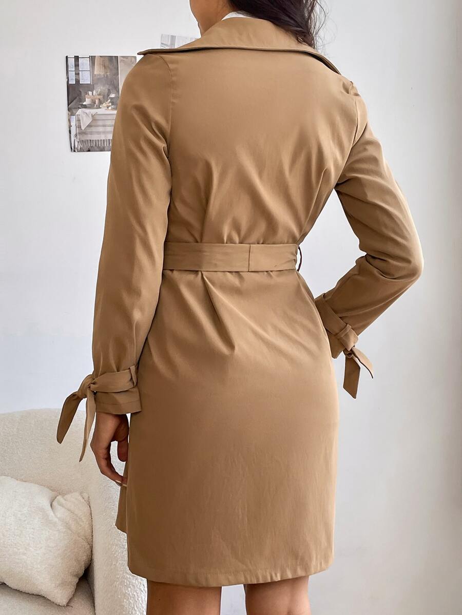 Tie Cuff Belted Double Breasted Trench Coat