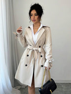 Tie Cuff Belted Double Breasted Trench Coat