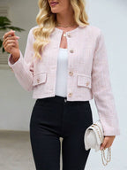 Tweed Button Front Cropped Jacket