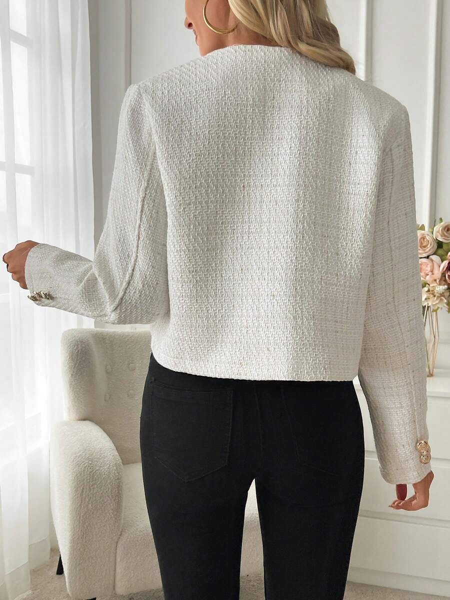 Tweed Button Front Cropped Jacket