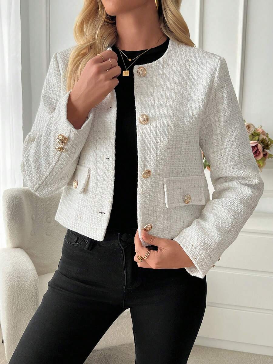 Tweed Button Front Cropped Jacket