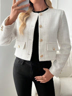 Tweed Button Front Cropped Jacket