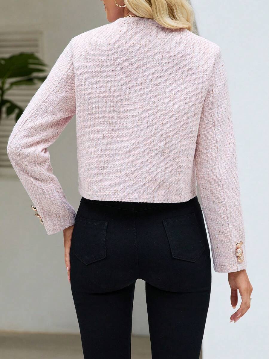 Tweed Button Front Cropped Jacket