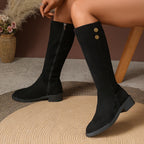 Twin Gold Button Side Zip Knee High Boots