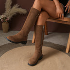 Twin Gold Button Side Zip Knee High Boots