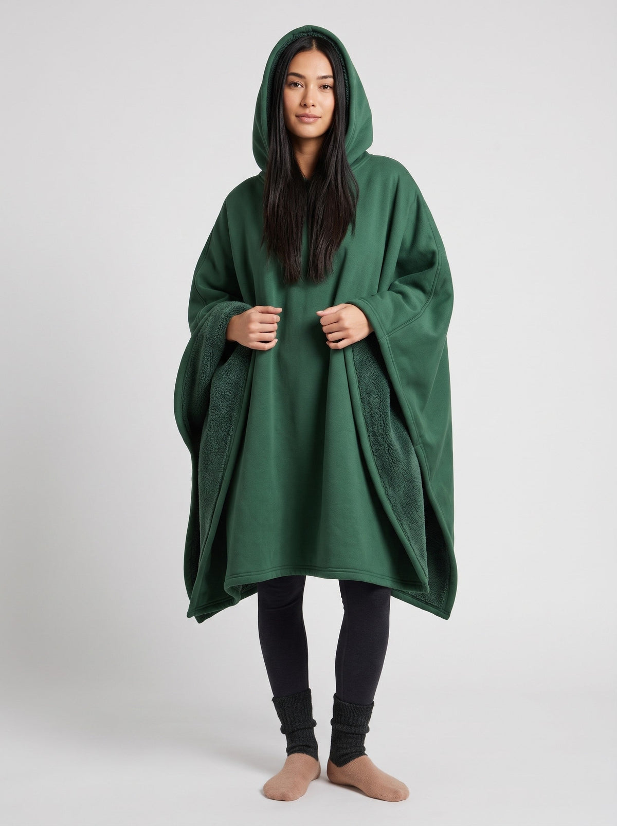 Unisex Hooded Blanket Poncho, Plush Lined, Oversized Wearable Blanket