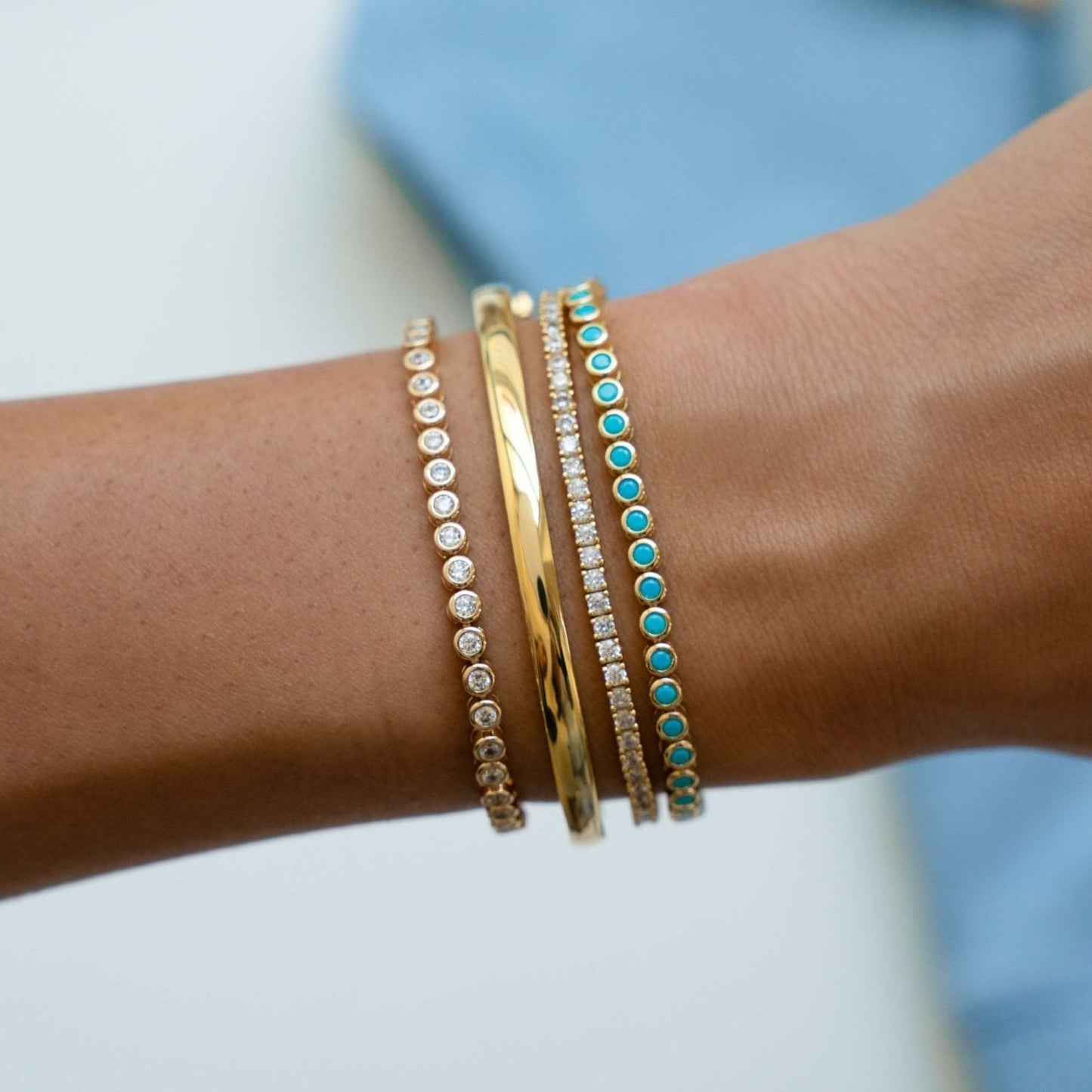 Dainty Turquoise Bezel Tennis Bracelet