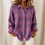 Verawool – Plaid Knit Shirt-Collar Cardigan