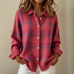 Verawool – Plaid Knit Shirt-Collar Cardigan