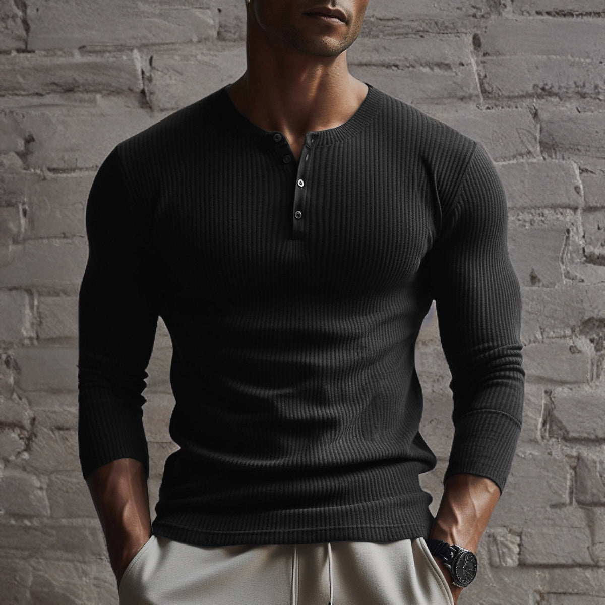 Men's Ribbed Henley Sweater