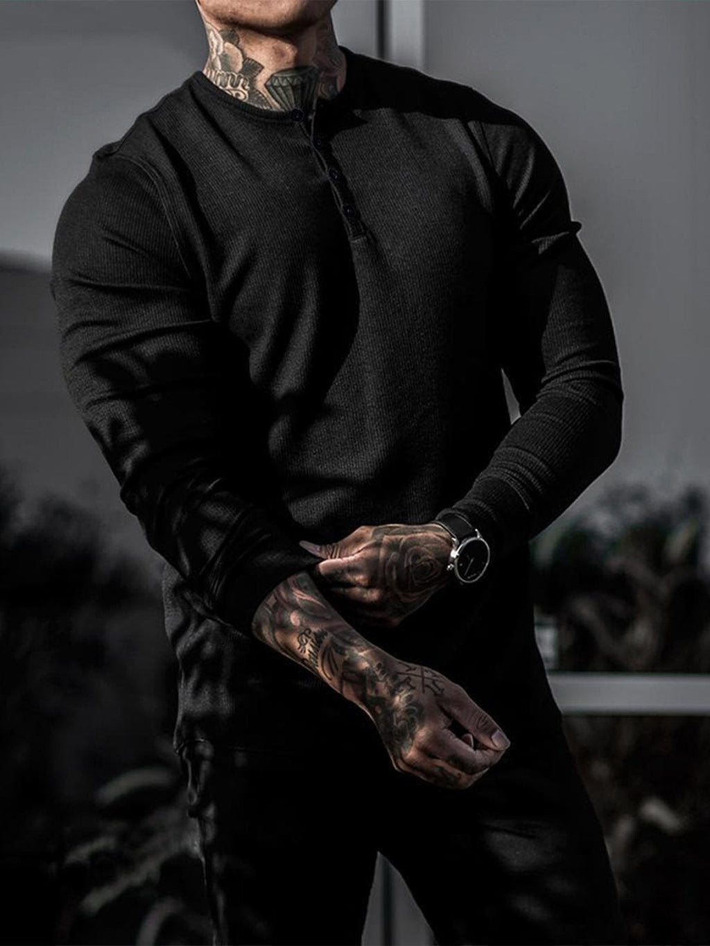 Men's Ribbed Henley Sweater