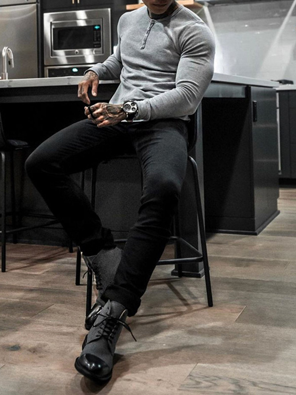 Men's Ribbed Henley Sweater