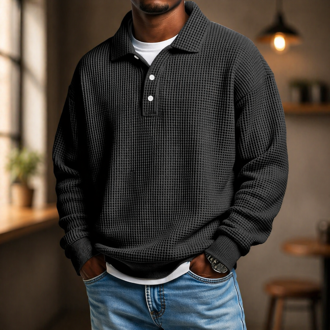 Men's Textured Polo Knit Sweater
