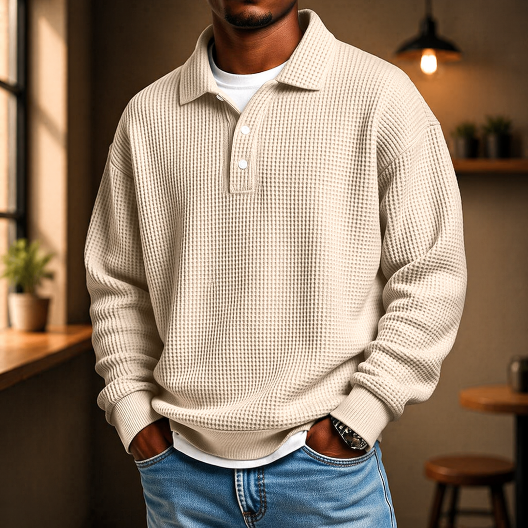 Men's Textured Polo Knit Sweater