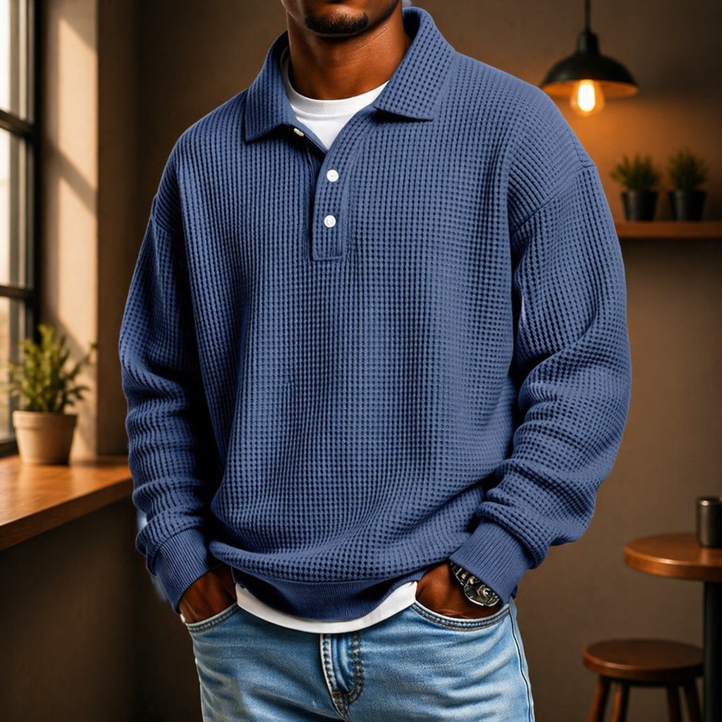 Men's Textured Polo Knit Sweater