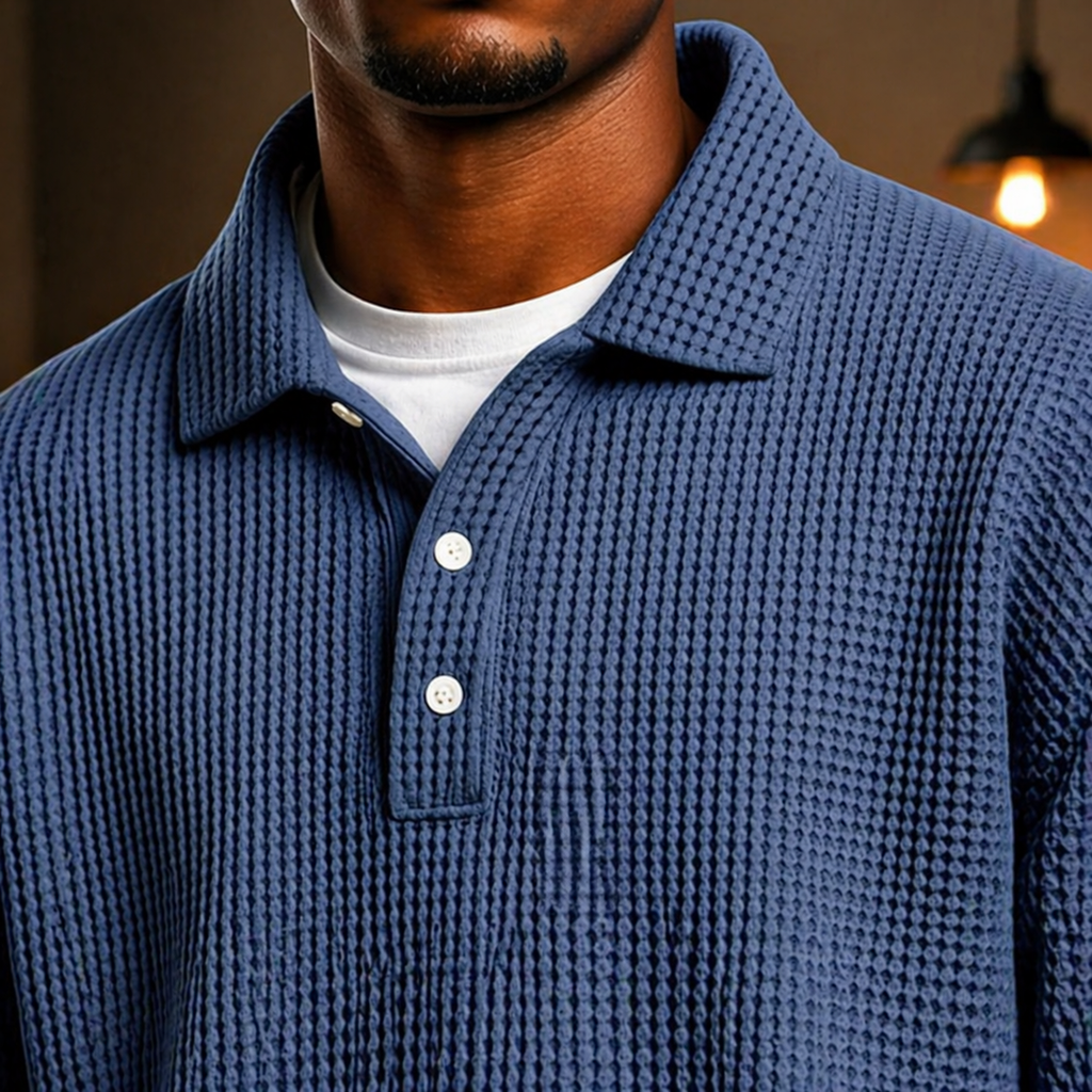 Men's Textured Polo Knit Sweater