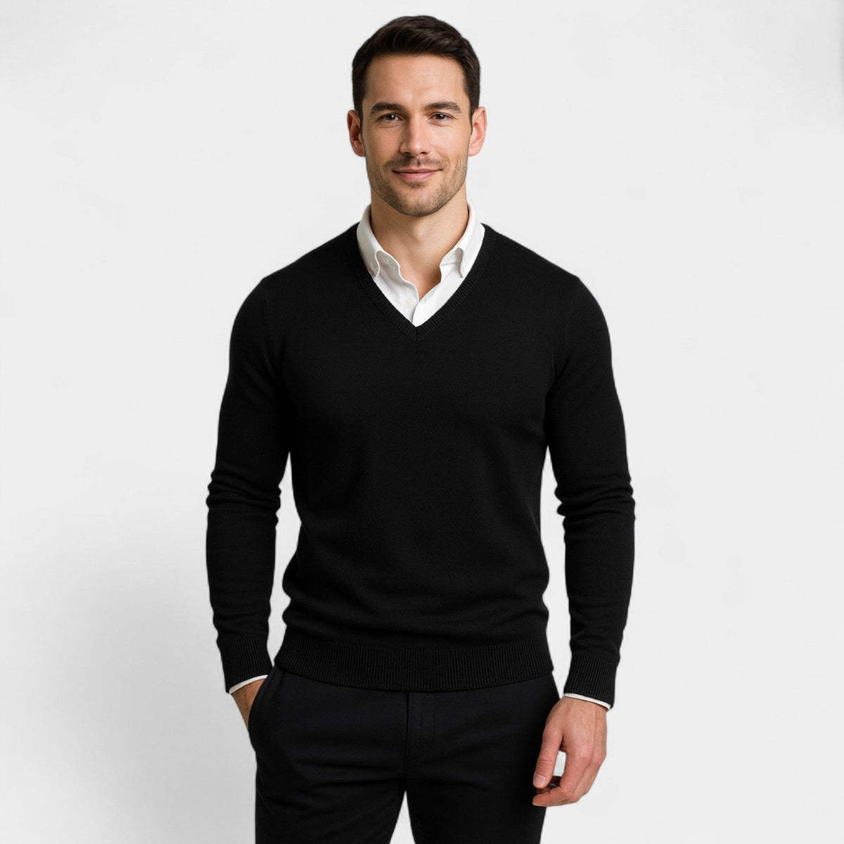 Men's V-Neck Fine Knit Jumper